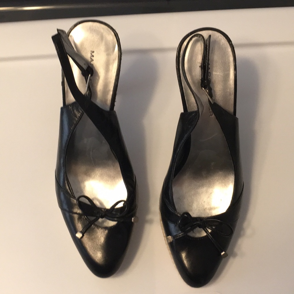 Black Marc Fisher platform slingback, woven heel 6